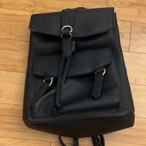 Topshop Black Leather Backpack with Gold Accents